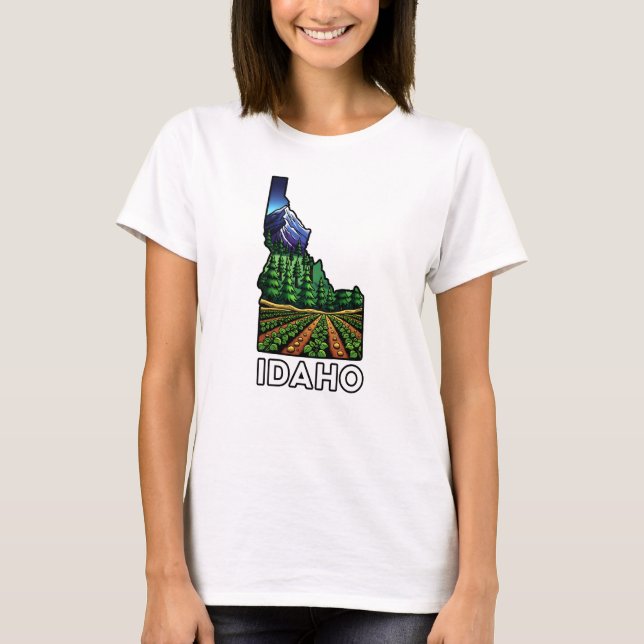 Idaho Staat Kontur Tattoo Style Potato Fields T-Shirt (Vorderseite)