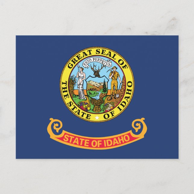 Idaho State Flag Gem State Seal Miner & Elk  Postkarte (Vorderseite)