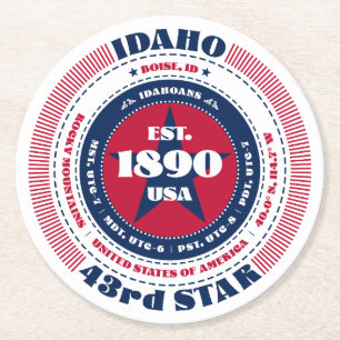 Idaho State Rot Weiß Blau Runder Pappuntersetzer