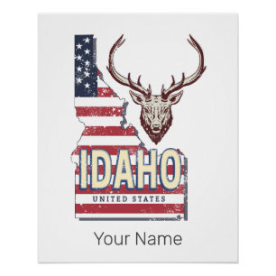 Idaho United Staaten Retro Map Vintag Deer USA Poster