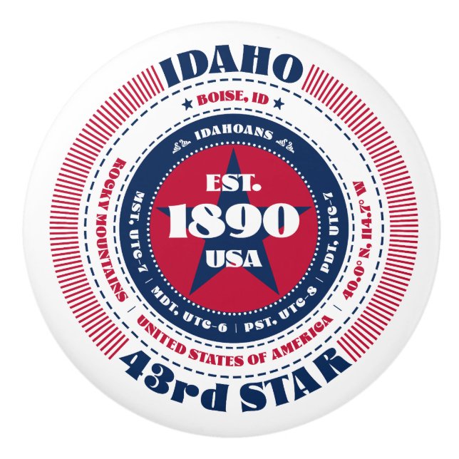 Idaho US-Staat Red White Blue Typografy Keramikknauf (Vorderseite)