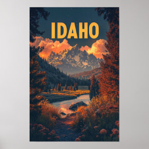 Idaho USA Art Vintag Illustration Travel Poster