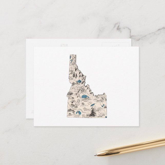 Idaho Vintag Picture Map Staat Chart Postkarte (Vorderseite/Rückseite Beispiel)