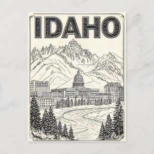 Idaho Vintage Line Art Reise-Postkarte Postkarte