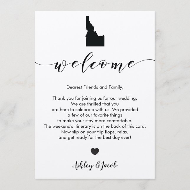 Idaho Wedding Welcome Letter & Itinerary Card Programm (Vorderseite)