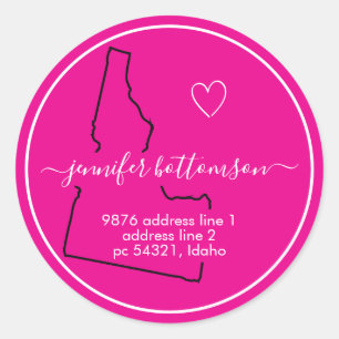 Idaho Zuhause Rückfahrkarte Adresse Signature Pink Runder Aufkleber