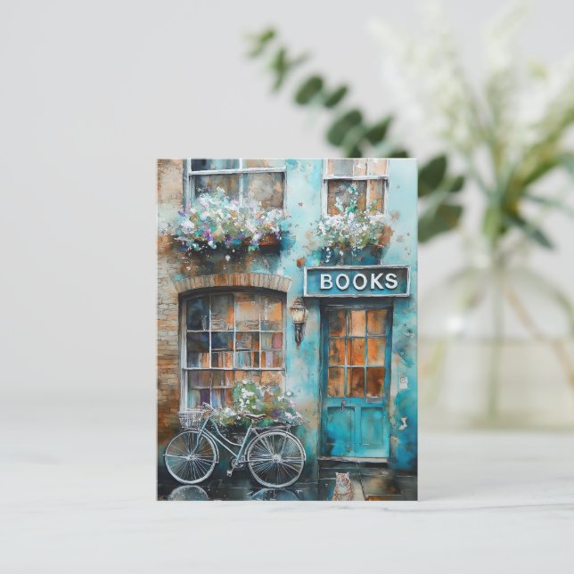 Ideal Watercolor Buchhandlung Malerei Postkarte (Stehend Vorderseite)