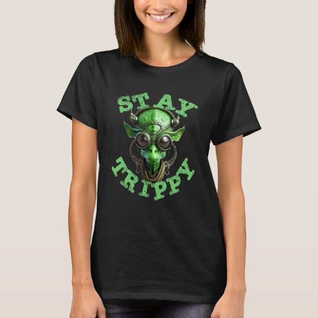 Idee Peace UFO Bleibe Trippy Little Hippie Green A T-Shirt (Vorderseite)