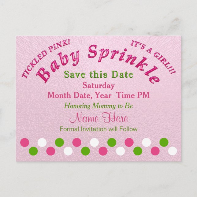 Ideen für das Baby Sprinkle Party, Save the Date P Ankündigungspostkarte (Vorderseite)