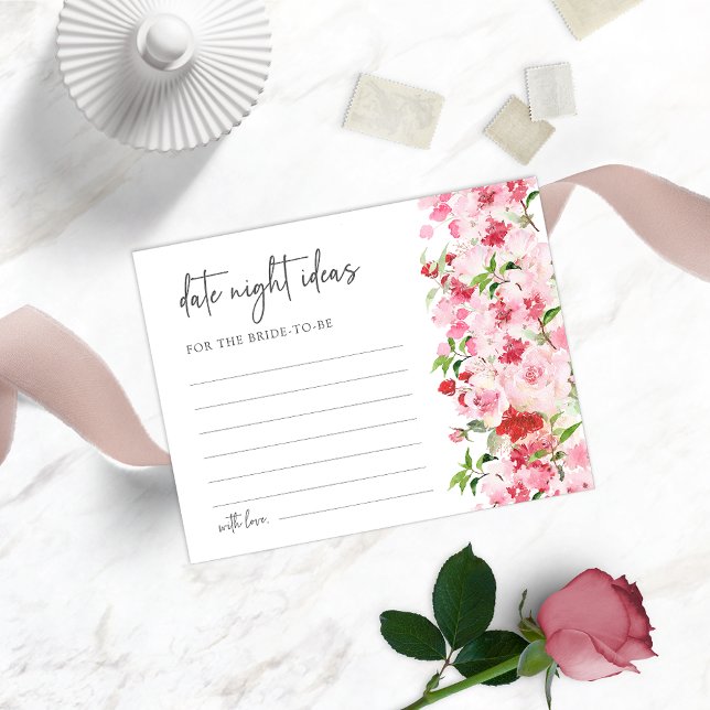 Ideen für die Nächte mit Blumendatum (Watercolor Red and Pink Floral Date Night Ideas Card for Bridal Showers)
