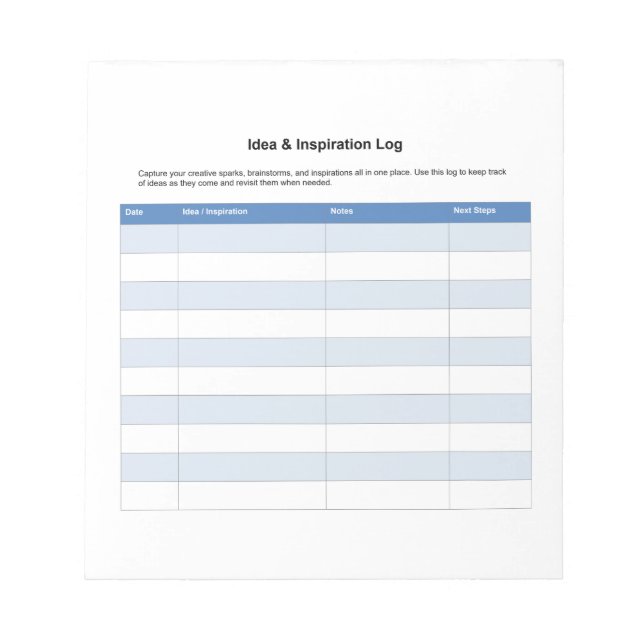 Ideen-Inspirations-Log Notizblock (Vorderseite)