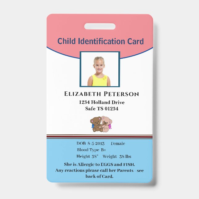 Identifikation von Kindermädchen Ausweis (Vorderseite)