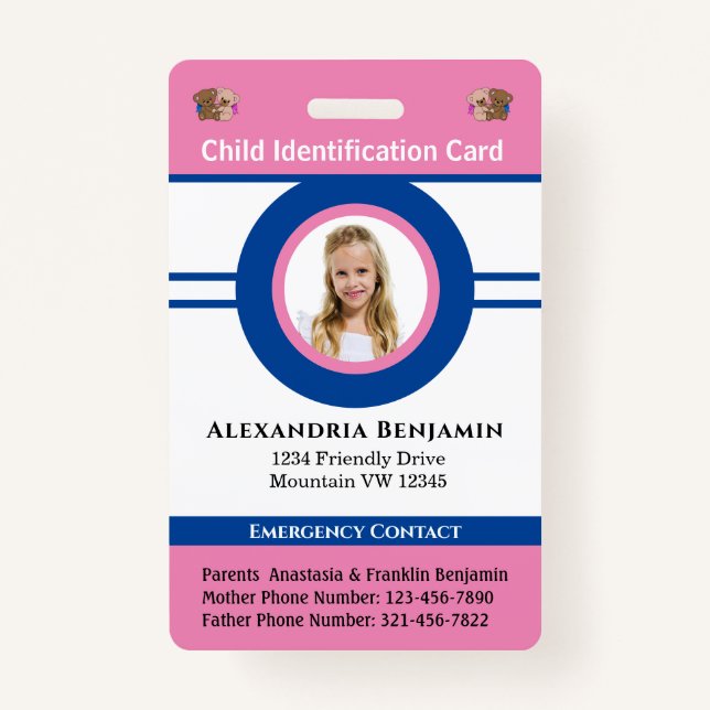 Identifizierungskarte Boy Girl Child Foto Custom Ausweis (Vorderseite)