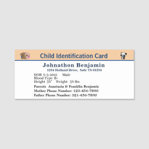 Identifizierungskarte für Kinder-Jungen-Mädchen Namensschild
