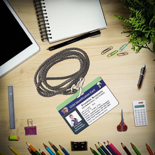 Identifizierungskarten Kinderkindliches Foto Ausweis (Id Identification Cards Kids Child Photo Custom Badge is for your child to wear every day.)