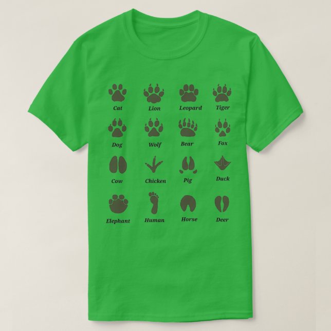 Identifizierungsleitfaden für Tierfußabdrücke T-Shirt (Design vorne)