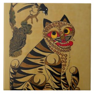 Idiot Tiger und scheltende Elster Koreanische Minh Fliese