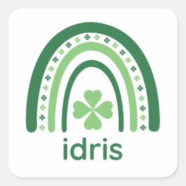 idris Name Clover Boho Rainbow Quadratischer Aufkleber