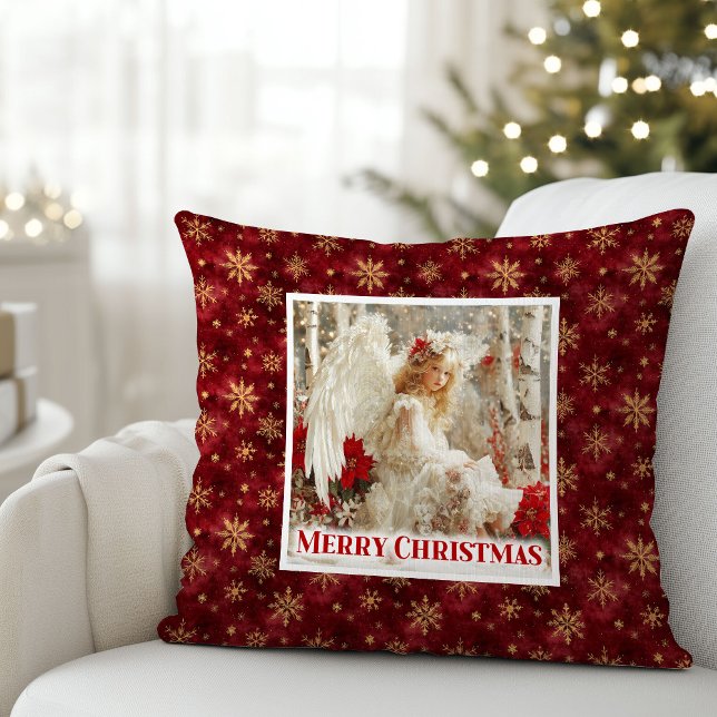Idyllic Angel Red Poinsettia Christmas Pillow Gift Kissen (Idyllic Angel Red Poinsettia Christmas Pillow Gift)