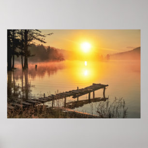 Idyllic Sunrise   Misty Mountain Lake, Bulgaria Poster
