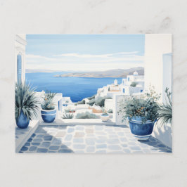 Idyllische griechische Insel: Digitalfarben Kunst  Postkarte