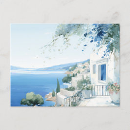 Idyllische griechische Insel: Digitalfarben Kunst  Postkarte