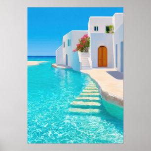 Idyllische griechische Insel-Villa mit türkisem Wa Poster