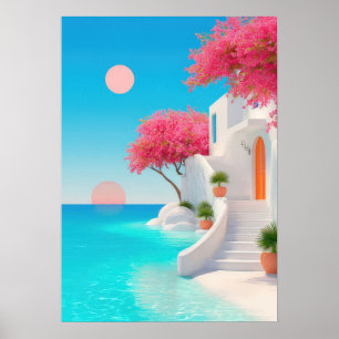 Idyllische griechische Insel-Villa mit türkisem Wa Poster