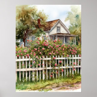 Idyllische Klettertouren Rose im ländlichen Raum Poster