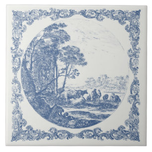 Idyllische Ländliche Szene Vintage Delft Blau Fliese