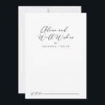 Idyllische, stylische Kalligraphie-Hochzeitsstimmu<br><div class="desc">Diese idyllische stylische Kalligraphie Hochzeit auch Wünsche Beratung Karte ist perfekt für eine rustikale Hochzeit. Das einfache und elegante Design zeichnet sich durch klassische und extravagante Schriftzeichen in Schwarz und Weiß aus. Diese Karten sind ideal für Hochzeiten, Brautparty, Babydusche, Graduiertenfest u.v.m. Personalisieren Sie die Karten mit den Namen der Braut...</div>