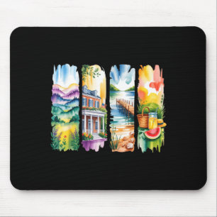 Idyllische Wasserfarben-Sommerlandschaftsszenen Mousepad