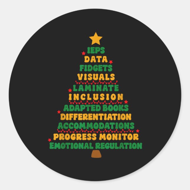Ieps Teacher Christmas Tree Special Education Sped Runder Aufkleber (Vorderseite)