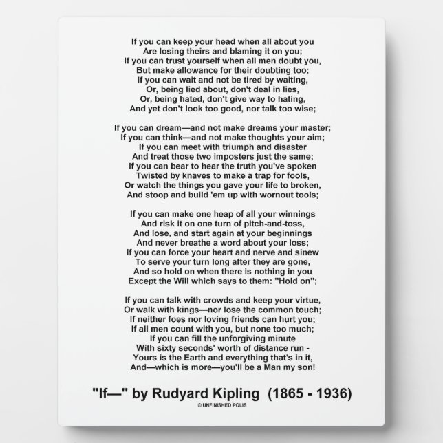If- Gedicht von Rudyard Kipling (kein Kipling-Bild Fotoplatte (Vorderseite)