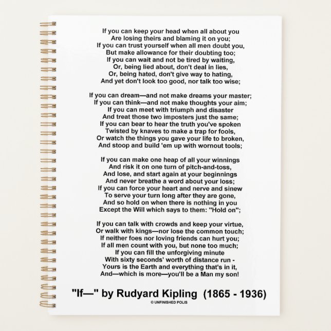 If- Gedicht von Rudyard Kipling (kein Kipling-Bild Planer (Vorderseite)