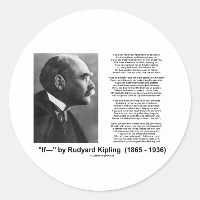 "If—" Gedicht von Rudyard Kipling Runder Aufkleber (Vorderseite)