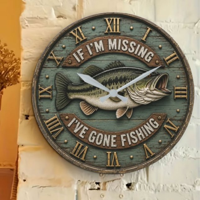  If I'm Missing I've Gone Fishing Fisherman Gift Große Wanduhr (Von Creator hochgeladen)