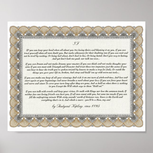 IF Inspirier Gedicht für junge Männer von Rudyard  Poster (Vorne)