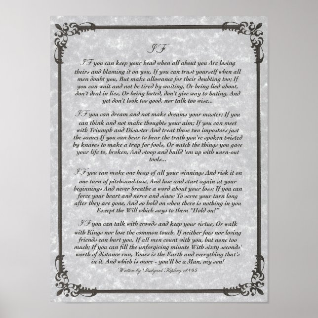 IF Inspirier Gedicht für junge Männer von Rudyard  Poster (Vorne)