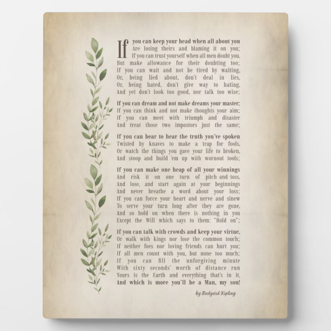 IF, Inspiriertes Gedicht von Rudyard Kipling Fotoplatte (Vorderseite)