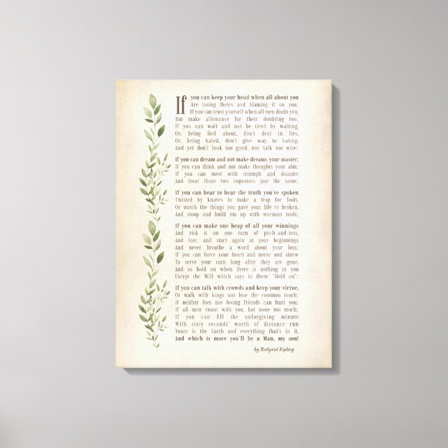 IF, Inspiriertes Gedicht von Rudyard Kipling Leinwanddruck (Vorderseite)