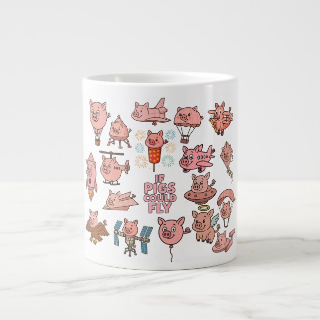  "If Pigs Could Fly" Cute Cartoon Pig Sky Design Jumbo-Tasse (Vorderseite)