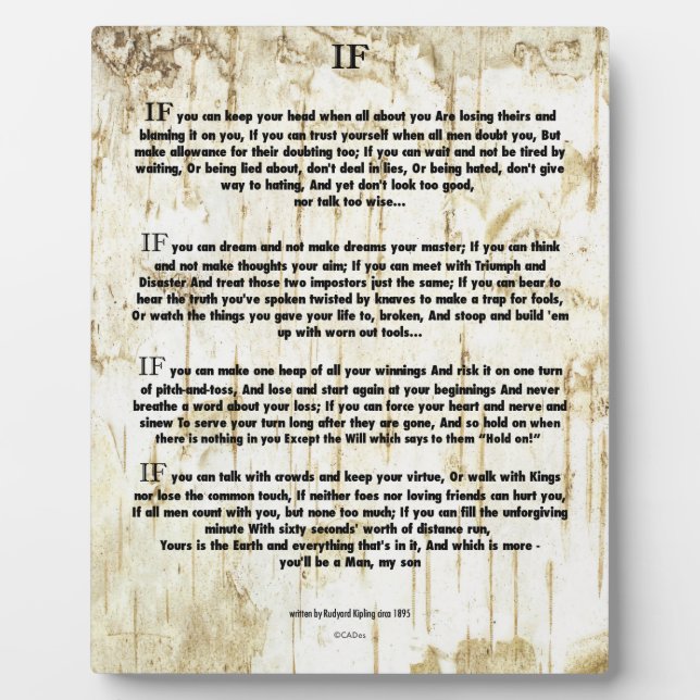 IF Zitat von Rudyard Kipling (Urheber des Dschunge Fotoplatte (Vorderseite)