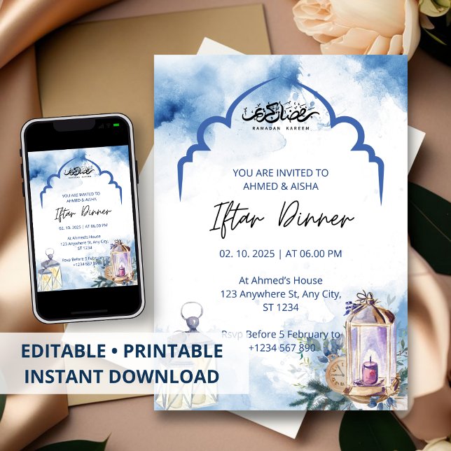 Iftar-Abendessen-Einladung Ramadan Blaue Moschee Einladung (Von Creator hochgeladen)
