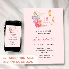 Iftar Abendessen Einladung Rmadan Rosa mit Mond