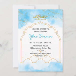 Iftar Dinner Einladung Rmadan Blau Wasserfarbe