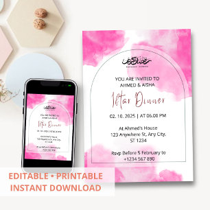 Iftar Dinner Einladung Rmadan rosa Aquarellfarbe