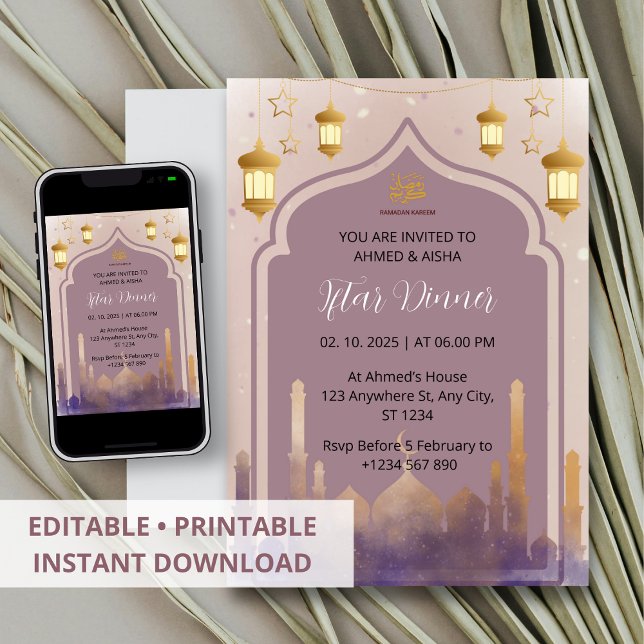 Iftar Dinner Einladung Rmadan Wasserfarbenmoschee (Von Creator hochgeladen)