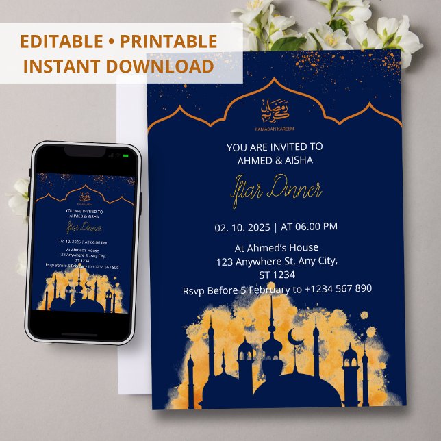 Iftar Dinner Einladung Rmadan Wasserfarbenmoschee (Von Creator hochgeladen)
