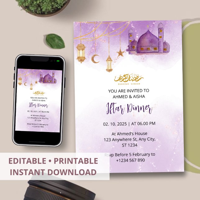 Iftar Dinner Einladung Rmadan Wasserfarbenmoschee (Von Creator hochgeladen)